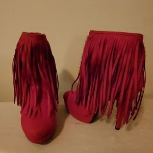 Red fringe booties